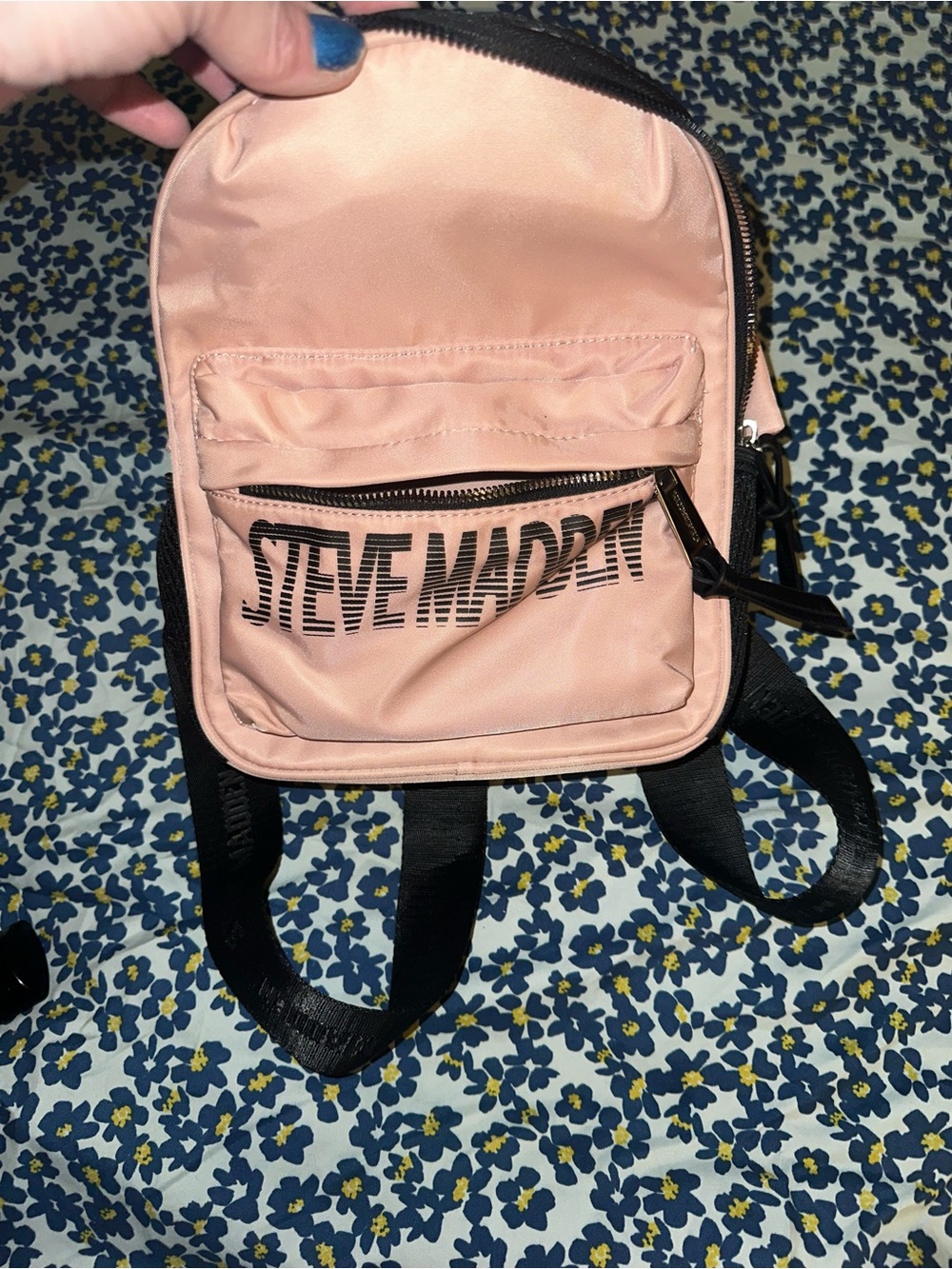 Steve Madden Blush Pink Mini Backpack with Black Accents